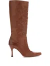 Ermanno Scervino Floral-embroidered Boots In Brown
