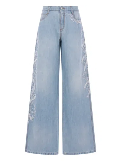 Ermanno Scervino Floral-embroidered Buttoned Jeans In Blue