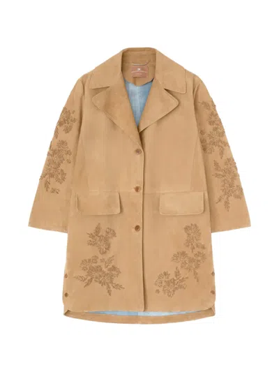 Ermanno Scervino Floral Embroidered Coat In Brown