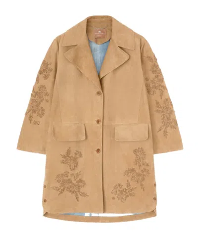 Ermanno Scervino Floral Embroidered Coat In Brown