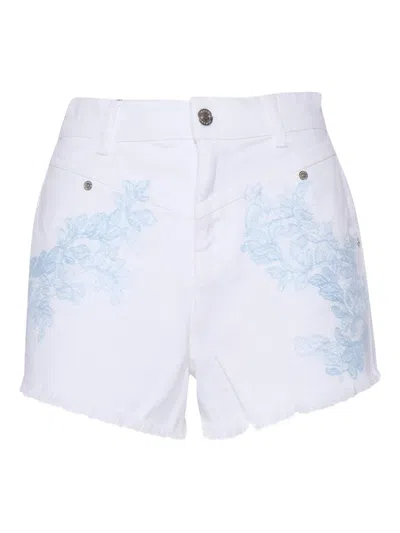 Ermanno Scervino Floral-embroidered Frayed Shorts In White