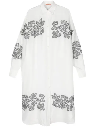 Ermanno Scervino Floral-embroidered Linen Shirt Dress In White
