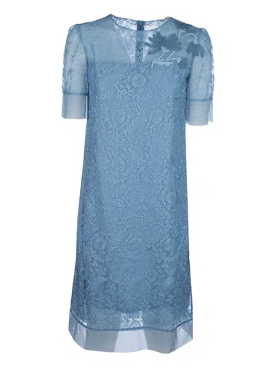 Ermanno Scervino Floral-embroidered Midi Dress In Blue