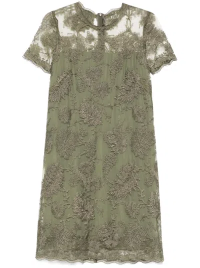 Ermanno Scervino Floral-embroidered Mini Dress In Green