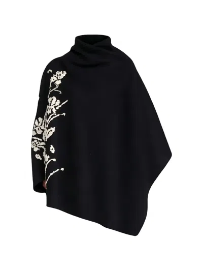 Ermanno Scervino Floral-embroidered Poncho In Black