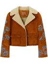 Ermanno Scervino Floral-embroidered Shearling Jacket In Braun
