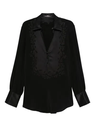 Ermanno Scervino Floral-embroidered Shirt In Black