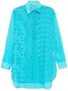 Ermanno Scervino Floral-embroidered Shirt In Blue