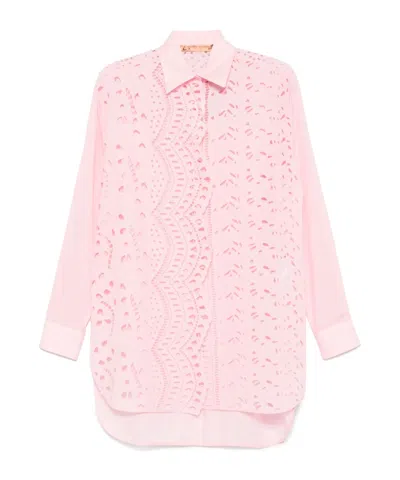 Ermanno Scervino Oversize Cotton Blend Lace Shirt In White