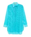Ermanno Scervino Floral-embroidered Shirt In Turquoise Blue-green