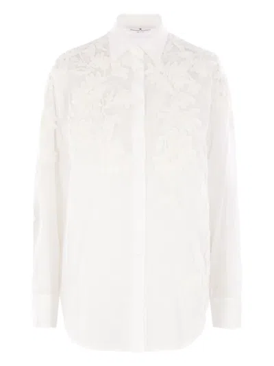Ermanno Scervino Handmade Ribbon Floral Embroidery Oversized Muslin Shirt In White