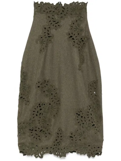 Ermanno Scervino Floral-embroidered Skirt In Green