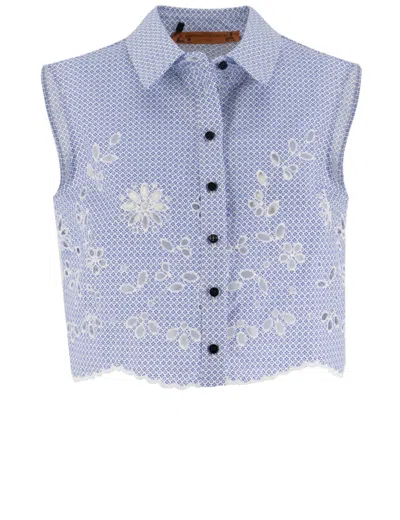Ermanno Scervino Floral Embroidered Sleeveless Shirt With Scalloped Hem