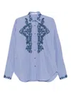 Ermanno Scervino Floral-embroidered Striped Shirt In Blue