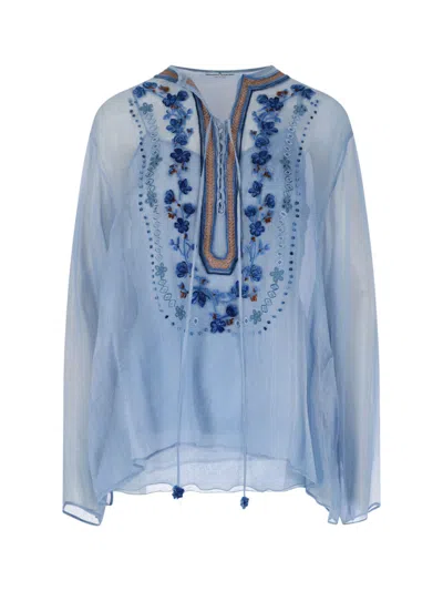 Ermanno Scervino Floral Embroidery Blouse In Light Blue