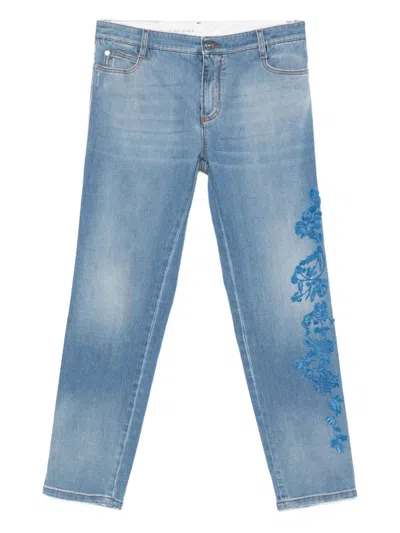 Ermanno Scervino Floral-embroidery Jeans In Blue