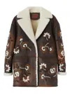 Ermanno Scervino Floral-embroidery Shearling Coat In Brown