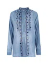 Ermanno Scervino Embroidered Lace-up Sheer Long Sleeve Top