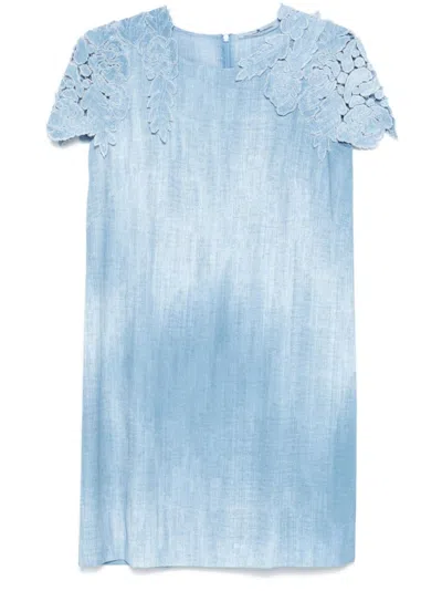 Ermanno Scervino Floral Lace Appliqué Mini Dress In Blue