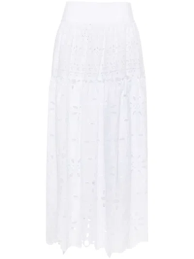 ERMANNO SCERVINO FLORAL LACE COTTON MAXI SKIRT IN WHITE FOR WOMEN