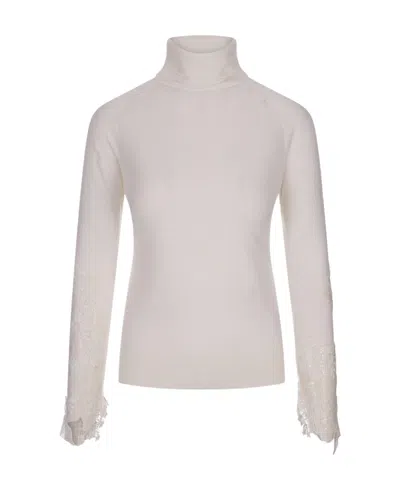 Ermanno Scervino Floral-lace-detail Virgin Wool Jumper In White