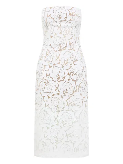 Ermanno Scervino Cotton Blend Strapless Midi Dress In Neutral