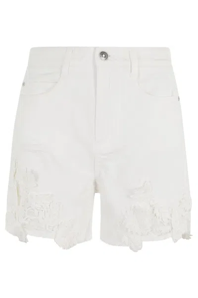 Ermanno Scervino Floral Lace-embellished Cotton Bermuda Shorts In White