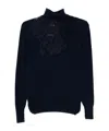 Ermanno Scervino High Neck Floral Lace Knitwear In Blue