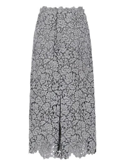 Ermanno Scervino Floral Lace Knee-length Skirt In Gray