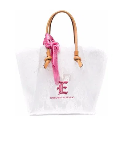 Ermanno Scervino Floral-lace Logo Tote Bag In White