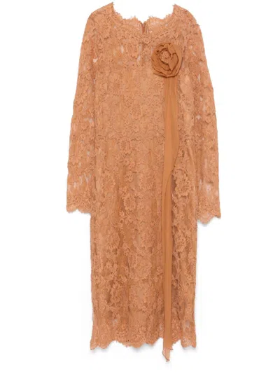 Ermanno Scervino Floral-lace Midi Dress In Brown