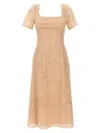 Ermanno Scervino Floral Lace Midi Dress With Square Neckline In Neutral