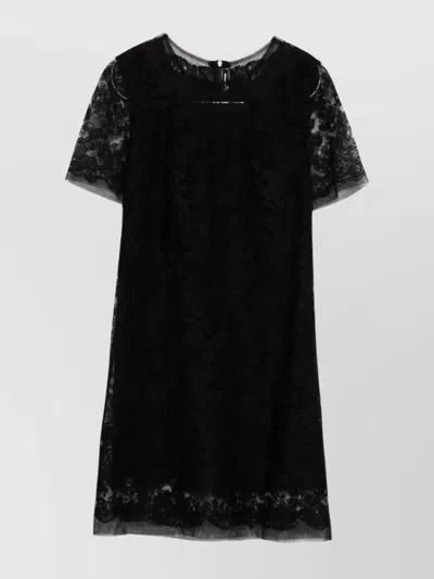 Ermanno Scervino Floral Lace Mini Dress With Sheer Sleeves In Black