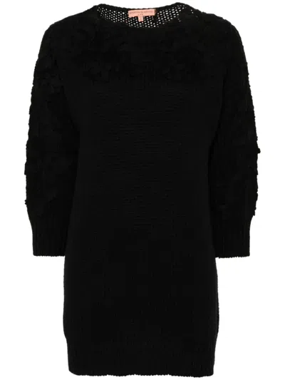 Ermanno Scervino Floral-lace Ribbed-knit Jumper In Black