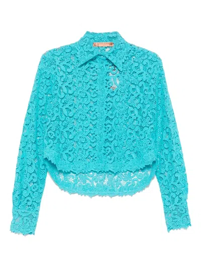 Ermanno Scervino Floral-lace Shirt In Blue