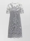 Ermanno Scervino Floral Lace Short Sleeve Mini Dress In Gray