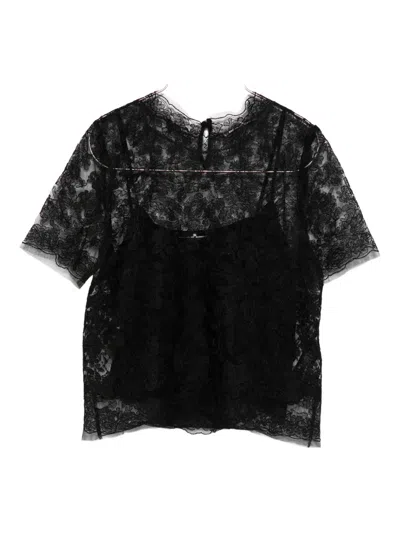 Ermanno Scervino Floral-lace Short-sleeve Top In Black