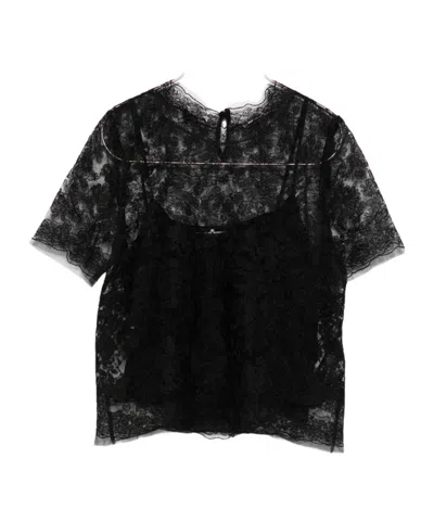 ERMANNO SCERVINO FLORAL-LACE SHORT-SLEEVE TOP