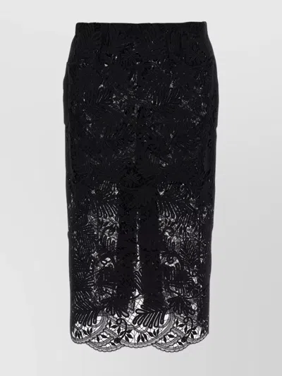 Ermanno Scervino Floral Lace Skirt Scalloped Hem In Black