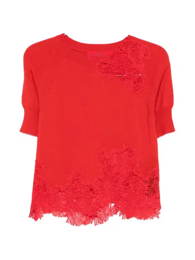 Ermanno Scervino Floral-lace Top In Red
