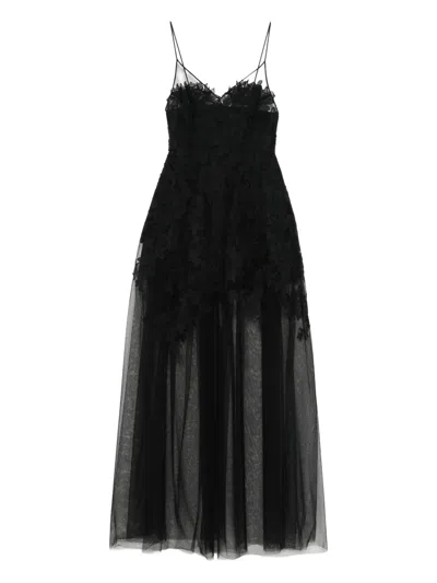 Ermanno Scervino Floral-lace Tulle Maxi Dress In Black