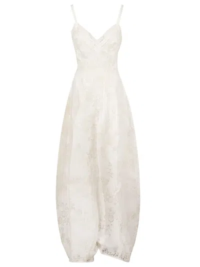 Ermanno Scervino Floral Lace V-neck Long Dress In White