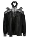 Ermanno Scervino Black Silk Blouse With Floral Lace Inserts In Black