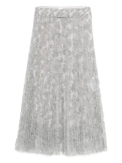 Ermanno Scervino Floral Midi Pleated Skirt In Gray