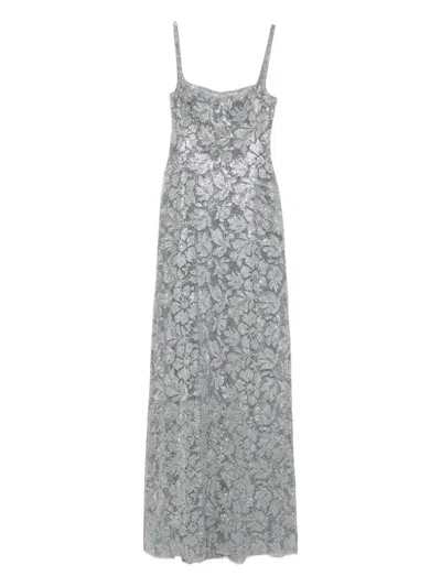 Ermanno Scervino Floral-pattern Maxi Dress In Silver