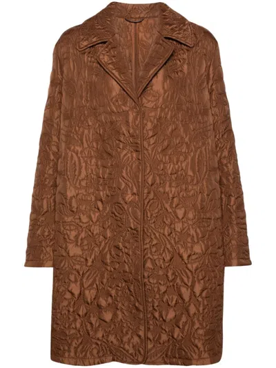 Ermanno Scervino Floral-pattern Quilted Coat In Brown