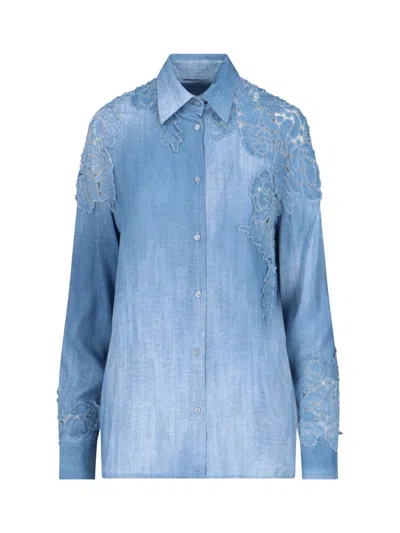 Ermanno Scervino Floral Pattern Shirt In Light Blue