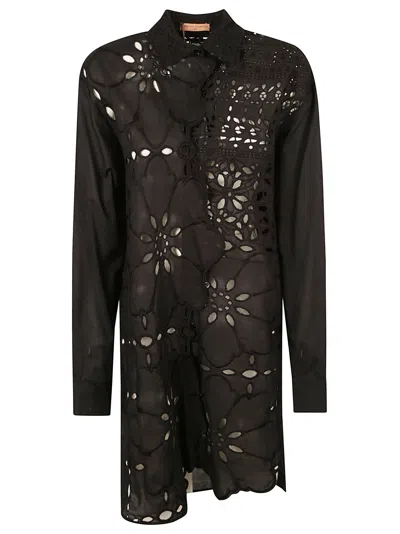 Ermanno Scervino Floral Perforated Oversized Shirt In Black