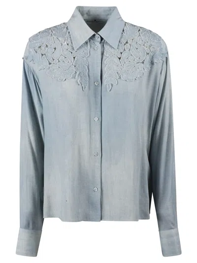 Ermanno Scervino Floral Perforated Shirt In St Denim O