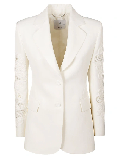 Ermanno Scervino Floral Perforated Sleeve Blazer In White